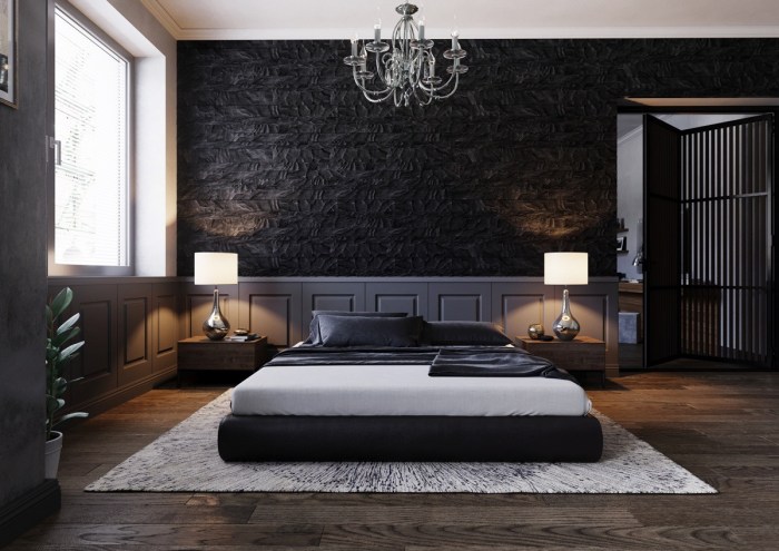 Black interior design bedroom