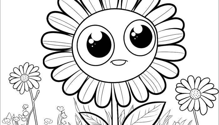 Kid flower coloring page