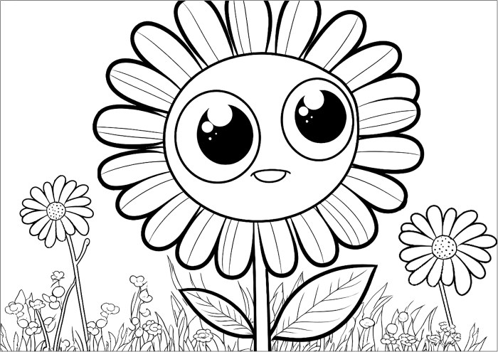 Kid flower coloring page